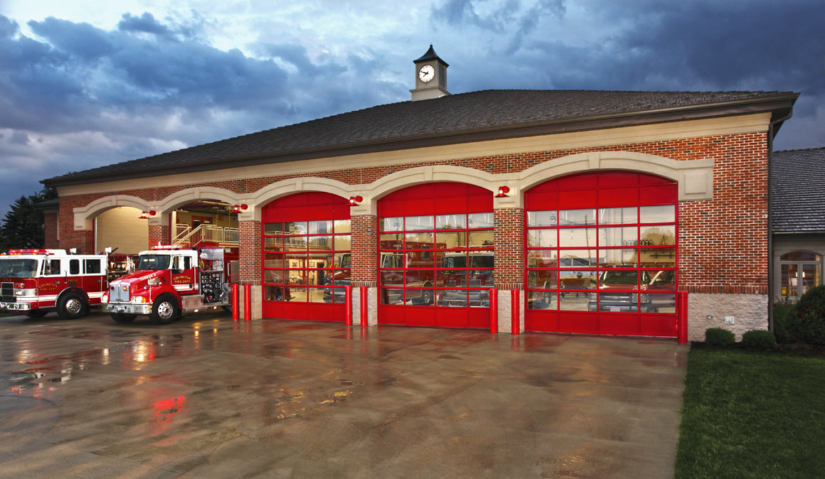 Commercial overhead door installation at a fire station